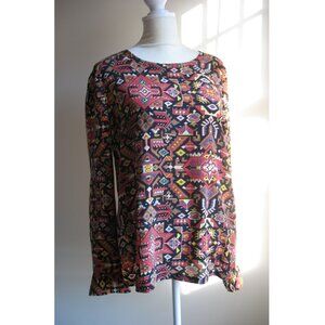 Equipment femme shirt top blouse silk S aztec print pattern red black ye…
